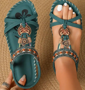 Women’s Thong Sandals – Boho Beaded Design – Cushioned Footbed – Casual Wear