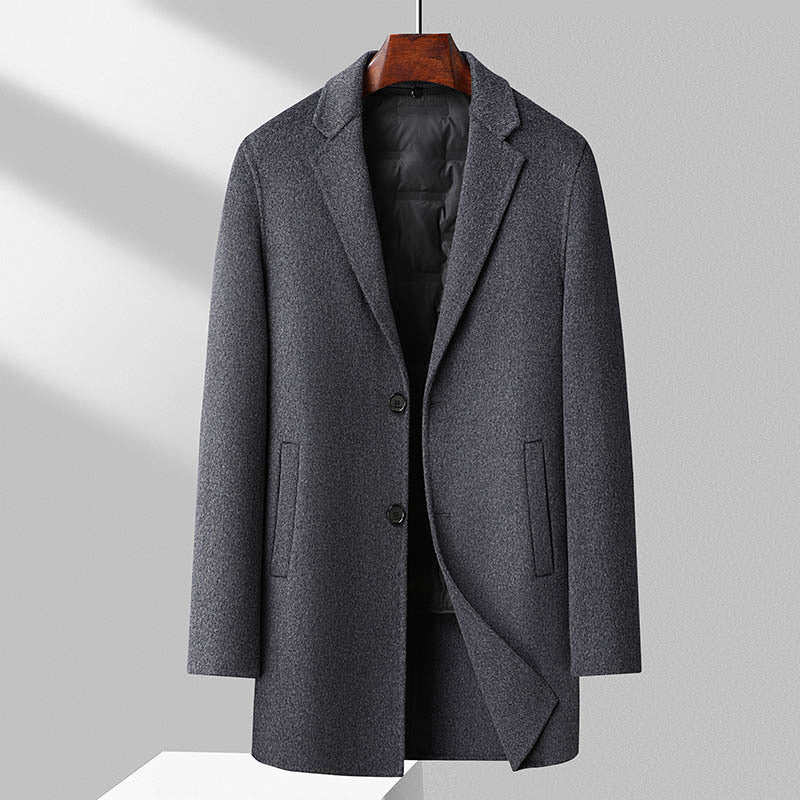 Men’s Overcoat – Wool Blend – Regular Fit – Quilted Lining – Notched Lapel – Mid-Length