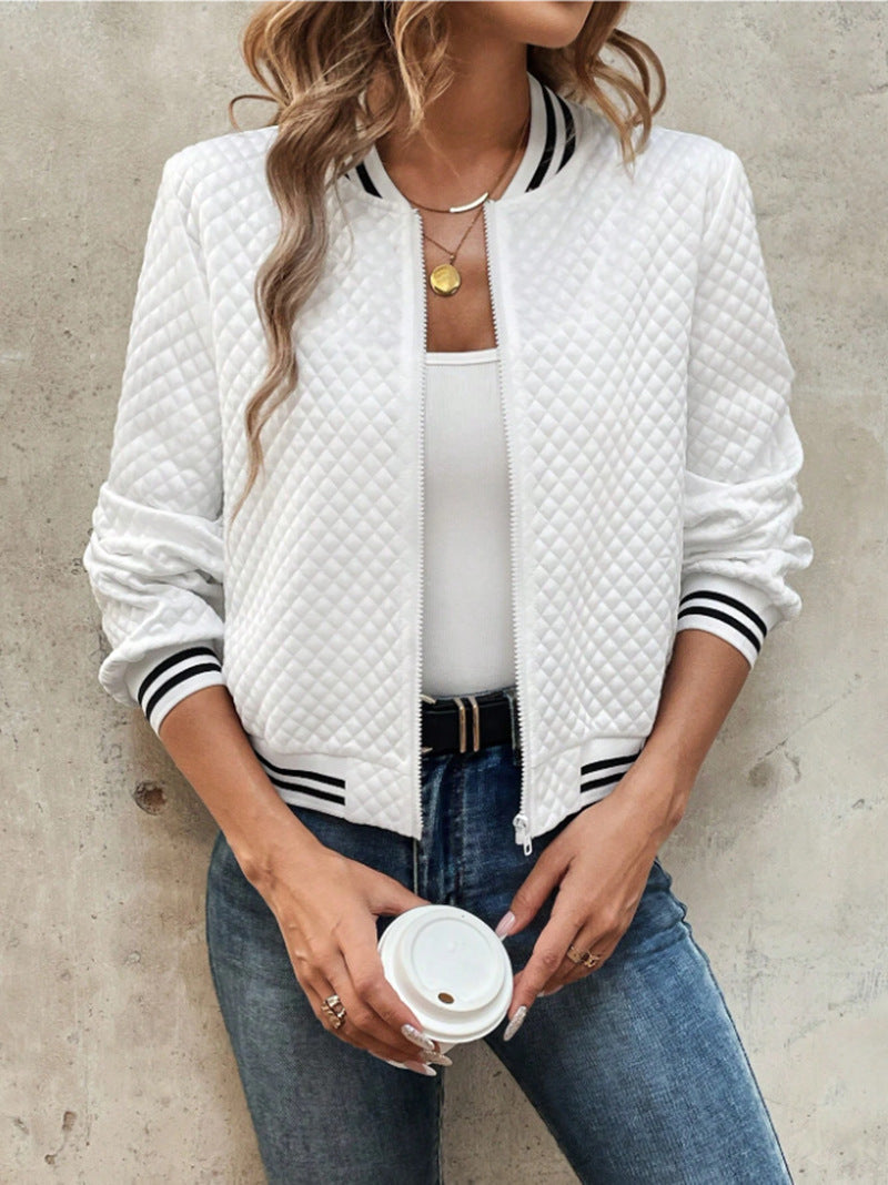 Women’s Bomber Jacket – Quilted Padded – Relaxed Fit – Ribbed Trim – Zipper Closure