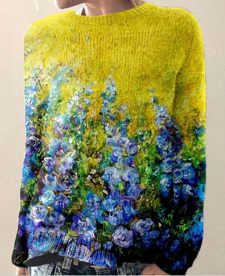 Women’s Sweatshirt – Wool – Relaxed Fit – Floral Embroidered – Long Sleeve Casual