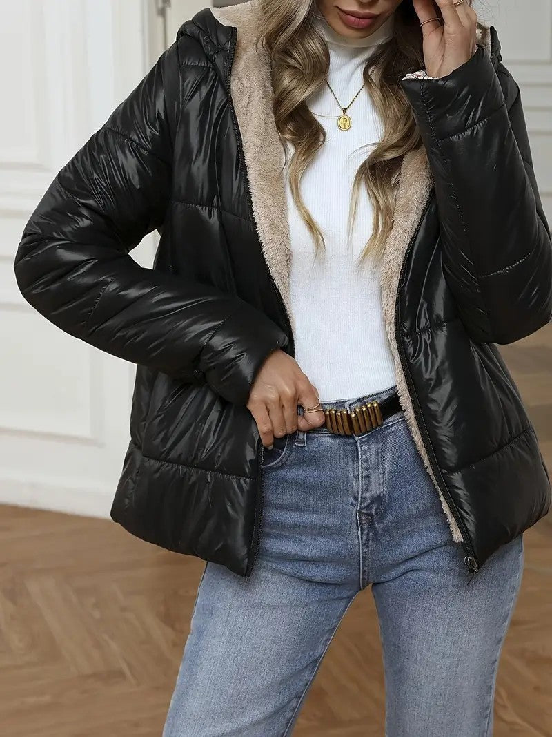 Women’s Quilted Jacket – Relaxed Fit – Hooded – Water-Resistant – Plush Lined – Insulated