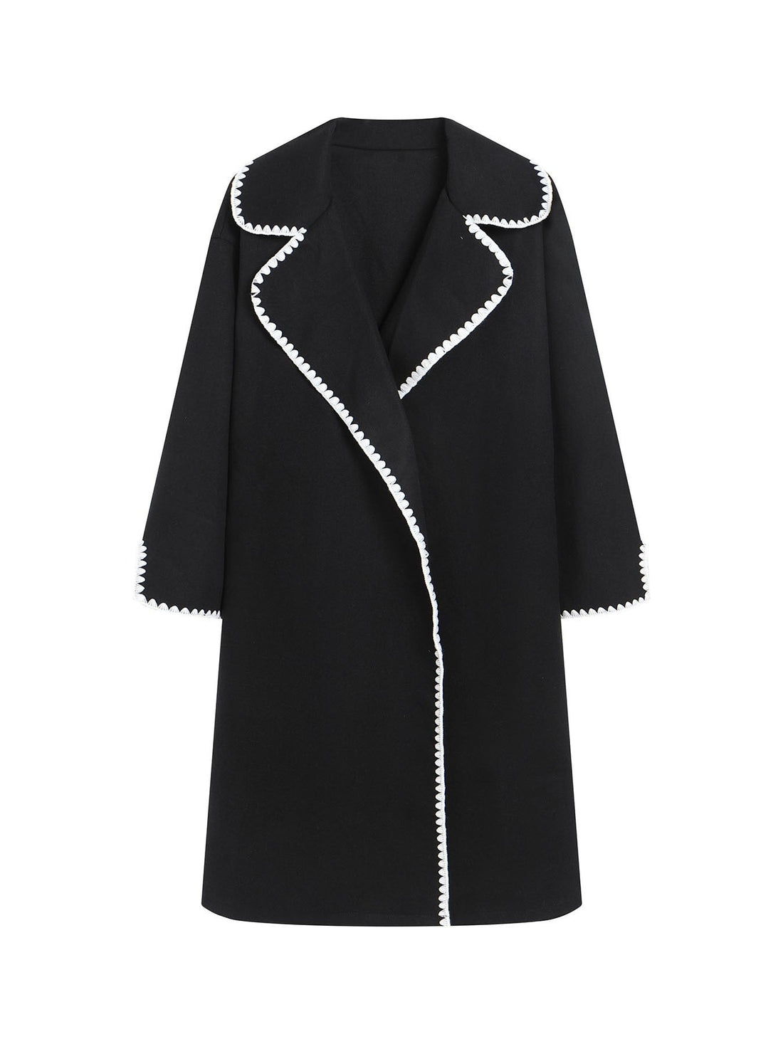 Women’s Windbreaker Jacket – Wool – Oversized Fit – Wide Lapel – Shell Embroidery