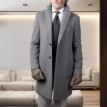 Men’s Overcoat – Tailored Fit – Wool Blend – Mid-Length Single-Breasted Formal Style