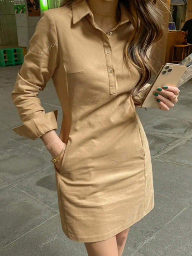 Elegant long sleeve lapel collar dress for women