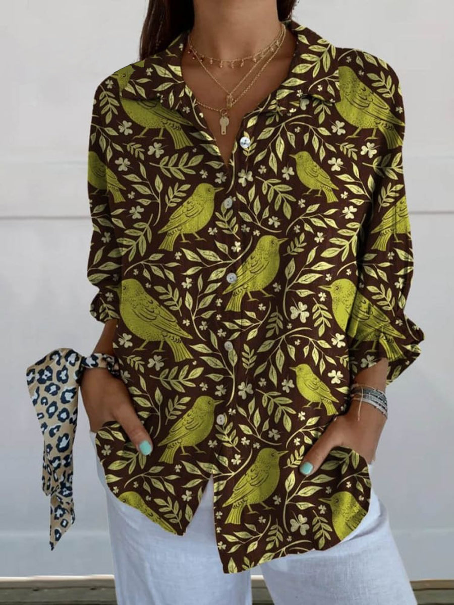 Women's Retro Long Sleeve Button-Down Blouse