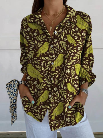 Women's Retro Long Sleeve Button-Down Blouse