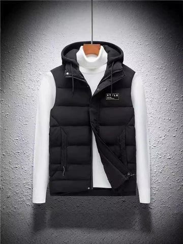 Men’s Hooded Vest – Quilted Down – Regular Fit – Sleeveless Zip Layer with Pockets