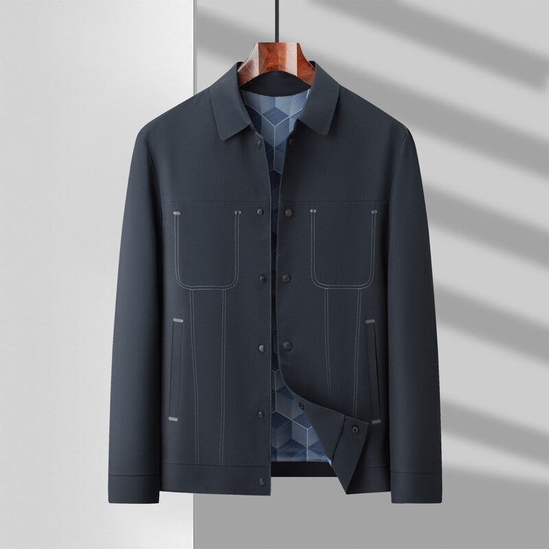 Men’s Casual Jacket – Relaxed Fit – Button Front – Patterned Lining – Hip Length