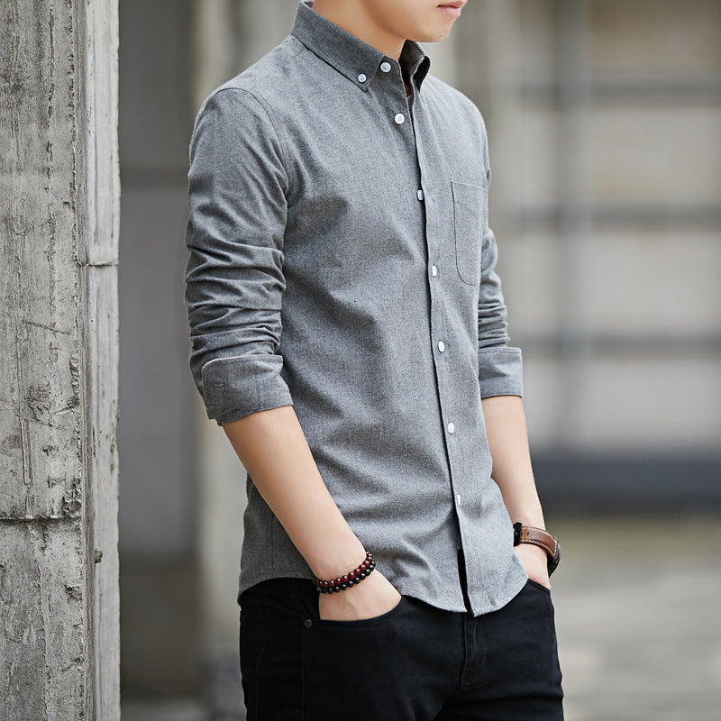 Men's Long Sleeve Shirt – Slim Fit – Oxford Cloth – Button-Down Collar – Chest Pocket