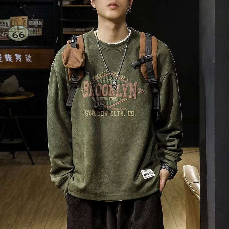 Men’s Sweatshirt – Loose Fit – Cotton Blend – Long Sleeve Round Neck with Graphic Print
