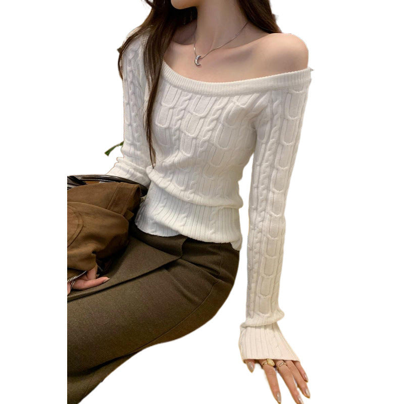 Women's Cable Knit Sweater - Off-Shoulder - Casual Elegance