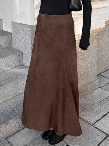Women's High-Waisted Faux Suede Skirt - Vintage Long Elegant Casual Wear