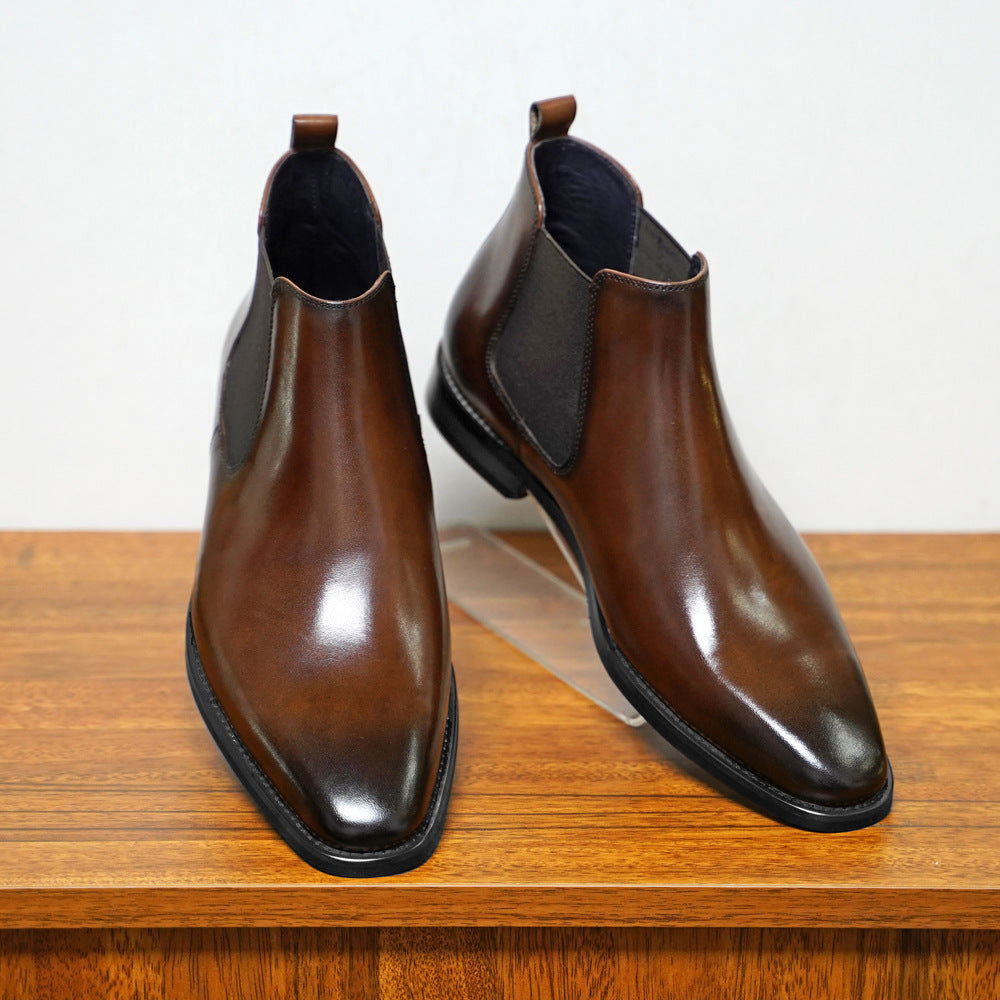 Men’s Chelsea Boots – Leather Upper – Slip-On Elastic Panel – Ankle Height Fit