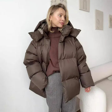 Women’s Puffer Jacket – Oversized Fit – Quilted – Water-Resistant Hooded Design