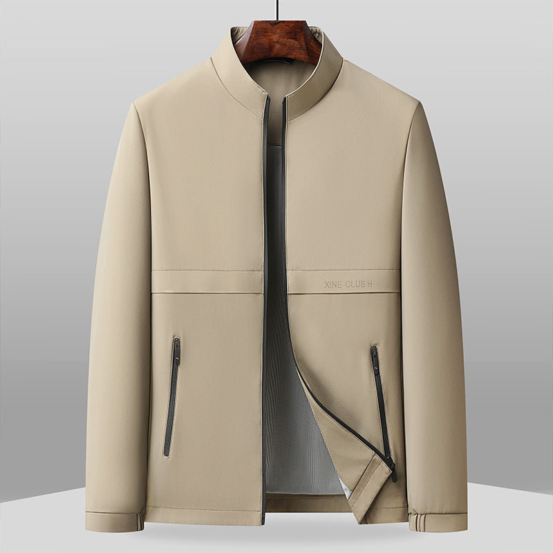 Men’s Jacket – Regular Fit – Smooth Woven Fabric – Band Collar – Full-Zip – Zipper Pockets
