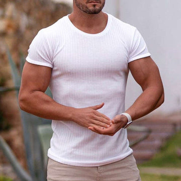 Men’s T-Shirt – Slim Fit – Ribbed Knit – Crew Neck – Soft Cotton Blend – Short Sleeve