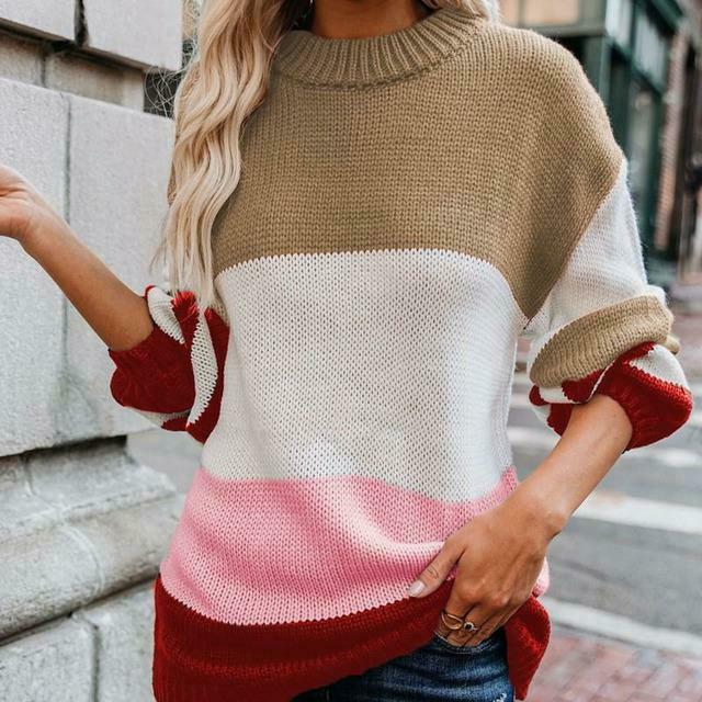 Striped winter sweater for women