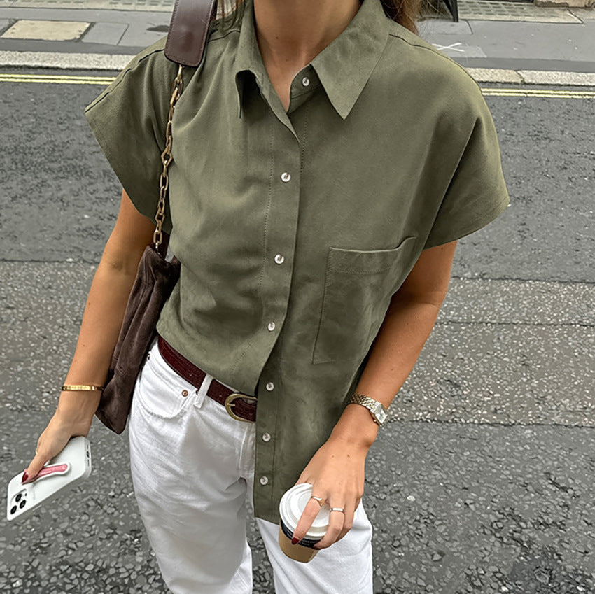 Women’s Sleeveless Shirt – Cotton Linen – Relaxed Fit – Button Front – Chest Pocket