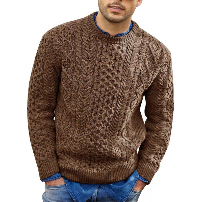 Men’s Pullover Sweater – Slim Fit – Cable Knit Wool Blend – Ribbed Trim Casual Style