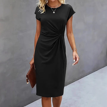 Women’s Bodycon Dress – Slim Fit – Knee Length – Short Sleeve – Side Knot Detail