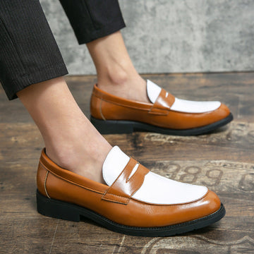 Men’s Loafers – Polished Leather – Slip-On – Two-Tone – Rubber Sole – Tailored Fit