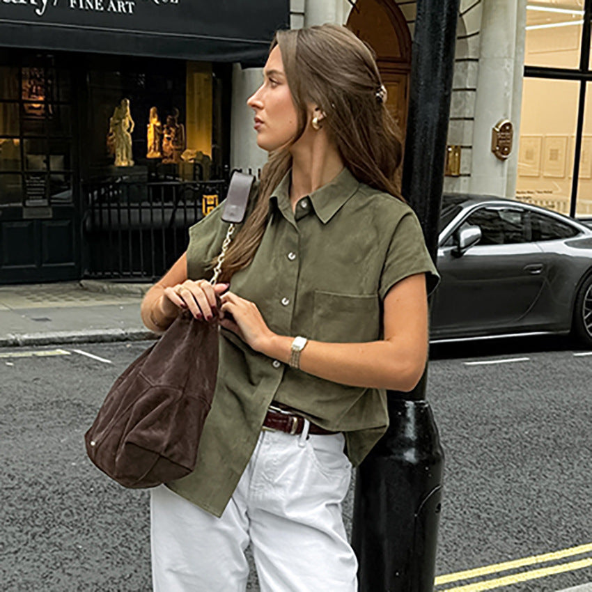 Women’s Sleeveless Button-Down Shirt – Relaxed Fit – Lightweight Breathable Casual Wear