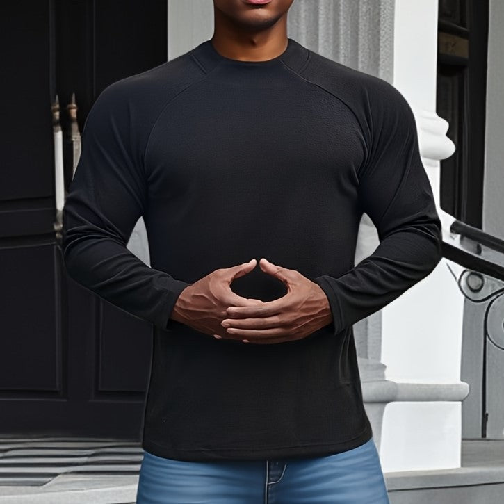 Men’s Long Sleeve T-Shirt – Slim Fit – Raglan Sleeve – Crew Neck – Soft Stretch Casual
