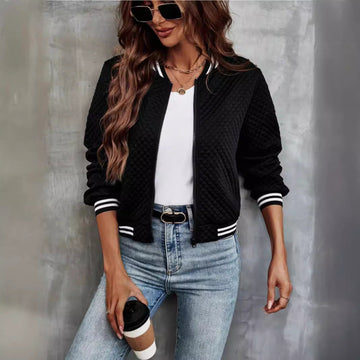 Women’s Bomber Jacket – Quilted Padded – Relaxed Fit – Ribbed Trim – Zipper Closure