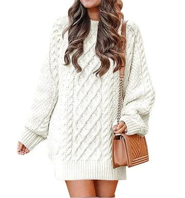 Women’s Sweater Dress – Wool Blend – Oversized Fit – Cable Knit – Mid Length – Long Sleeve