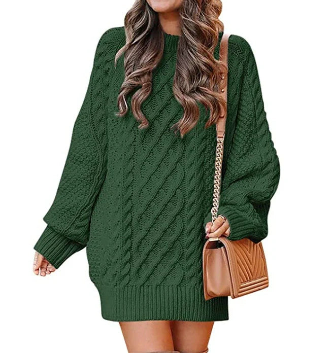 Women’s Sweater Dress – Wool Blend – Oversized Fit – Cable Knit – Mid Length – Long Sleeve