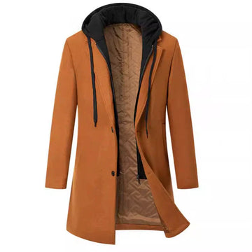 Men’s Overcoat – Tailored Fit – Wool Feel – Quilted Lining – Hooded Insert – Mid-Length