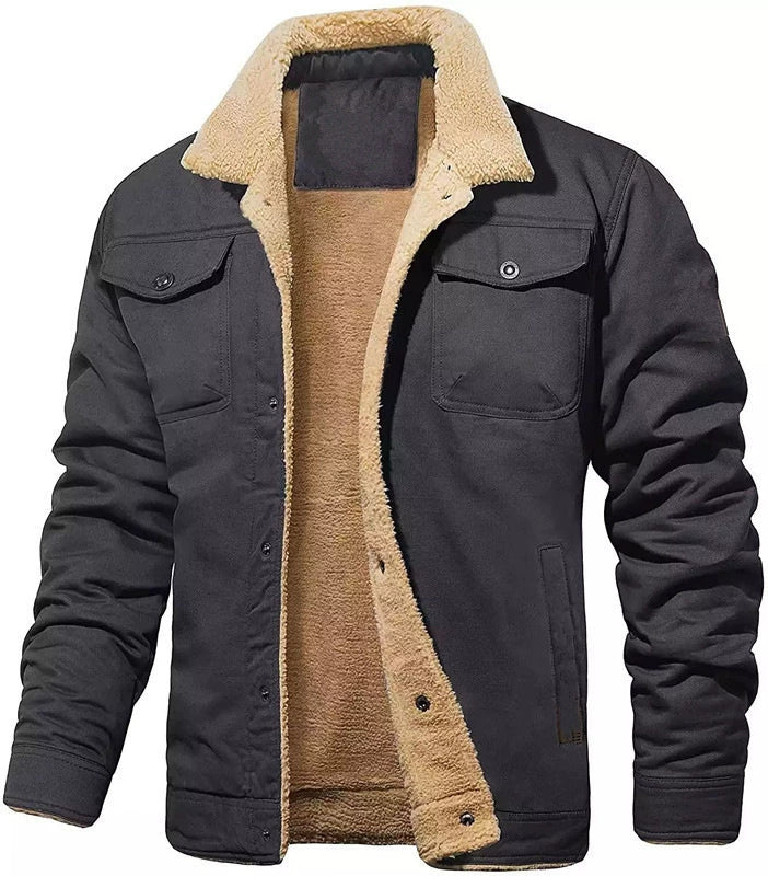 Men’s Utility Jacket – Relaxed Fit – Sherpa Lined – Snap Button Closure – Cotton Fabric