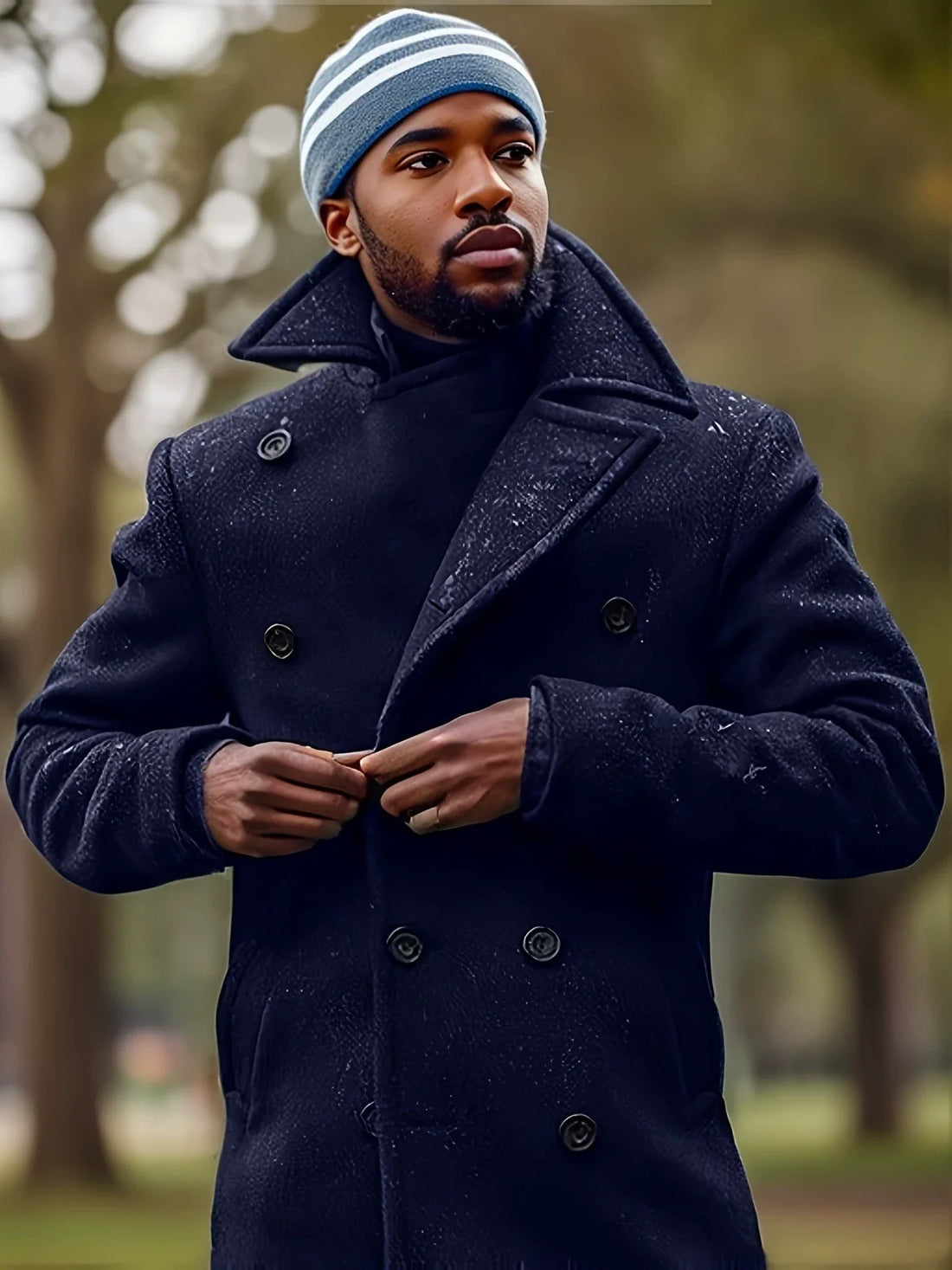 Men’s Coat – Tailored Fit – Wool Blend – Double-Breasted – Mid-Length – Notched Lapel