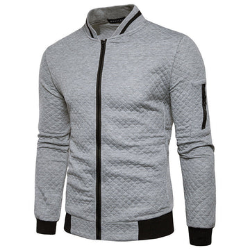 Men’s Sweatshirt Cardigan – Slim Fit – Quilted Texture – Zip Front – Sleeve Pocket