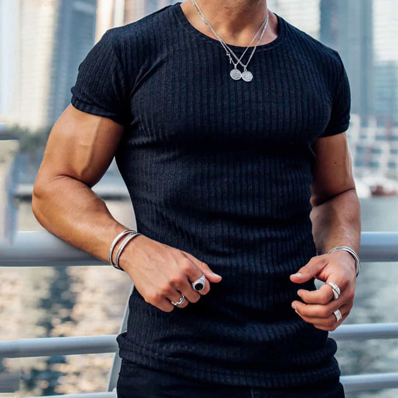 Men’s T-Shirt – Slim Fit – Ribbed Knit – Crew Neck – Soft Cotton Blend – Short Sleeve