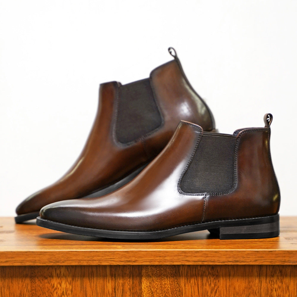 Men’s Chelsea Boots – Leather Upper – Slip-On Elastic Panel – Ankle Height Fit