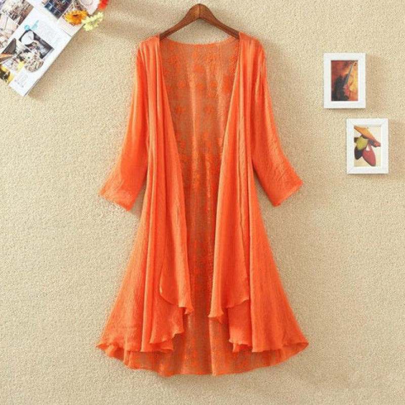 Women’s Mid-Length Cardigan – Open Front – Lace Detail – Breathable Blend – Relaxed Fit