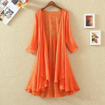 Women’s Mid-Length Cardigan – Open Front – Lace Detail – Breathable Blend – Relaxed Fit