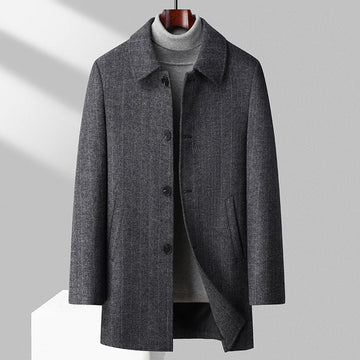 Men’s Mid-Length Coat – Wool Blend – Regular Fit – Spread Collar – Button Front