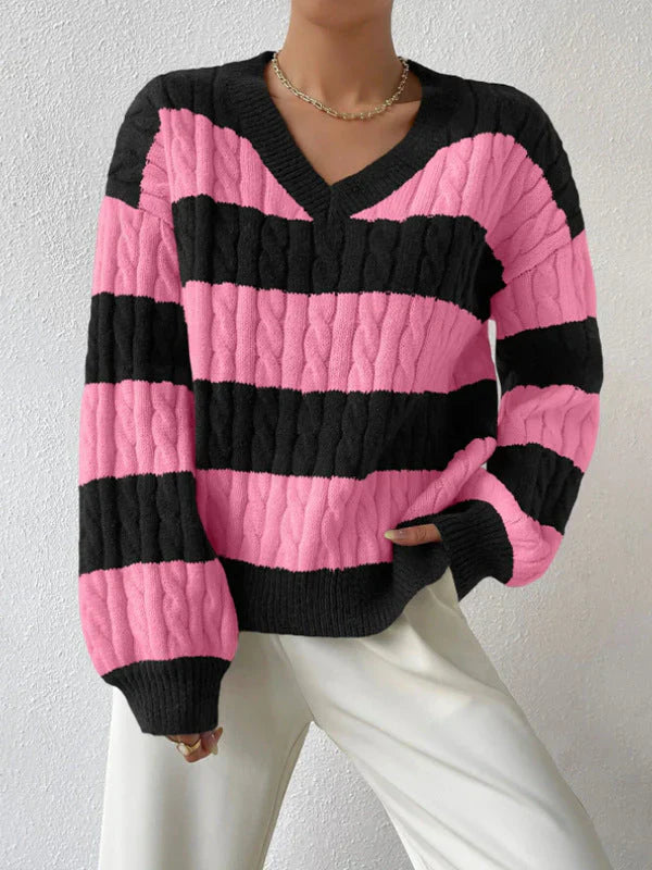 Cozy striped knit sweater for women