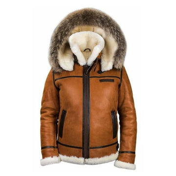 Men’s Aviator Jacket – Regular Fit – Wool Lined – Fur Hood – Heavy-Duty Zipper