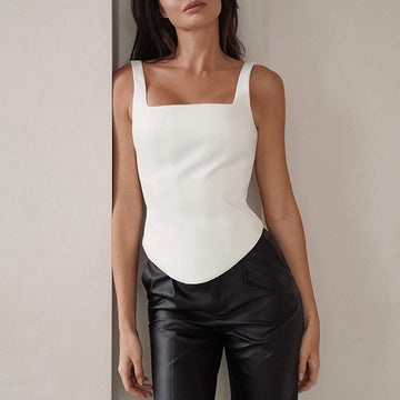 Women’s Camisole Top – Slim Fit – Corset Structure – Square Neck – Cropped Length