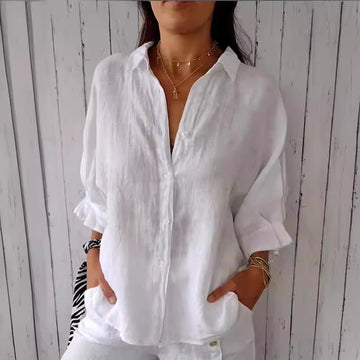 Cotton and linen back tie shirt for women