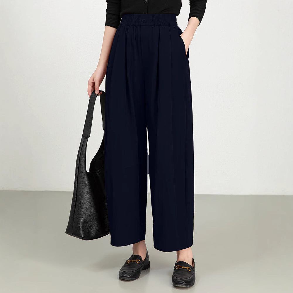 Women’s Wide-Leg Trousers – Lightweight Twill – Relaxed Fit – Elastic Waist – Full Length