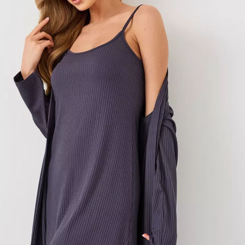 Women’s Sleep Dress – Slim Fit – Ribbed Knit – Scoop Neck – Short Length Loungewear