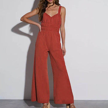 Women’s Jumpsuit – Cotton Linen – Sleeveless – Elastic Waist – Wide Leg – Relaxed Fit