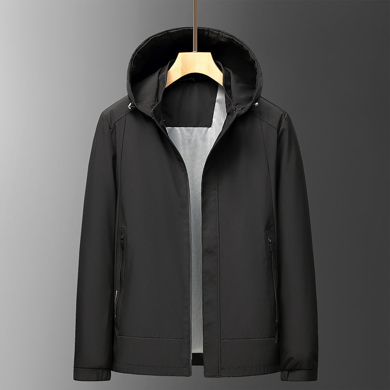 Men’s Hooded Jacket – Relaxed Fit – Water-Resistant – Zippered Pockets – Zip Front