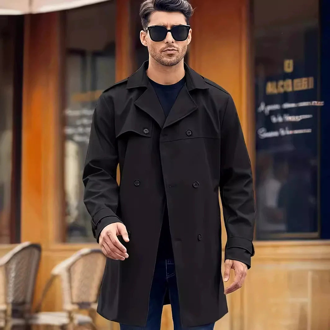 Men’s Trench Coat – Regular Fit – Double-Breasted – Storm Flap – Mid-Thigh Length