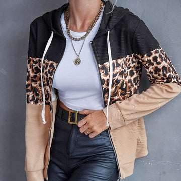 Women’s Hooded Sweatshirt – Relaxed Fit – Knitted Patchwork – Zipper Front Casual Layer