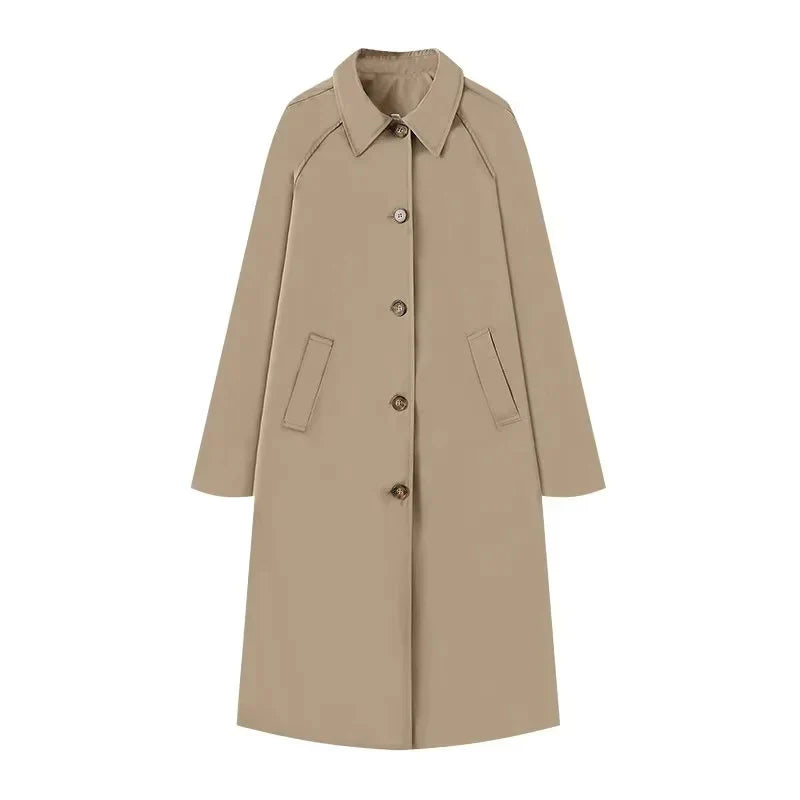 Women’s Midi Coat – Wool Blend – Relaxed Straight Fit – Point Collar – Raglan Sleeves